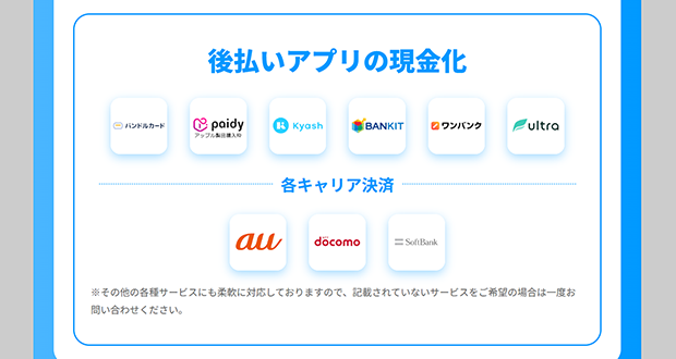 パパっとが対応している後払いアプリとキャリア決済の種類